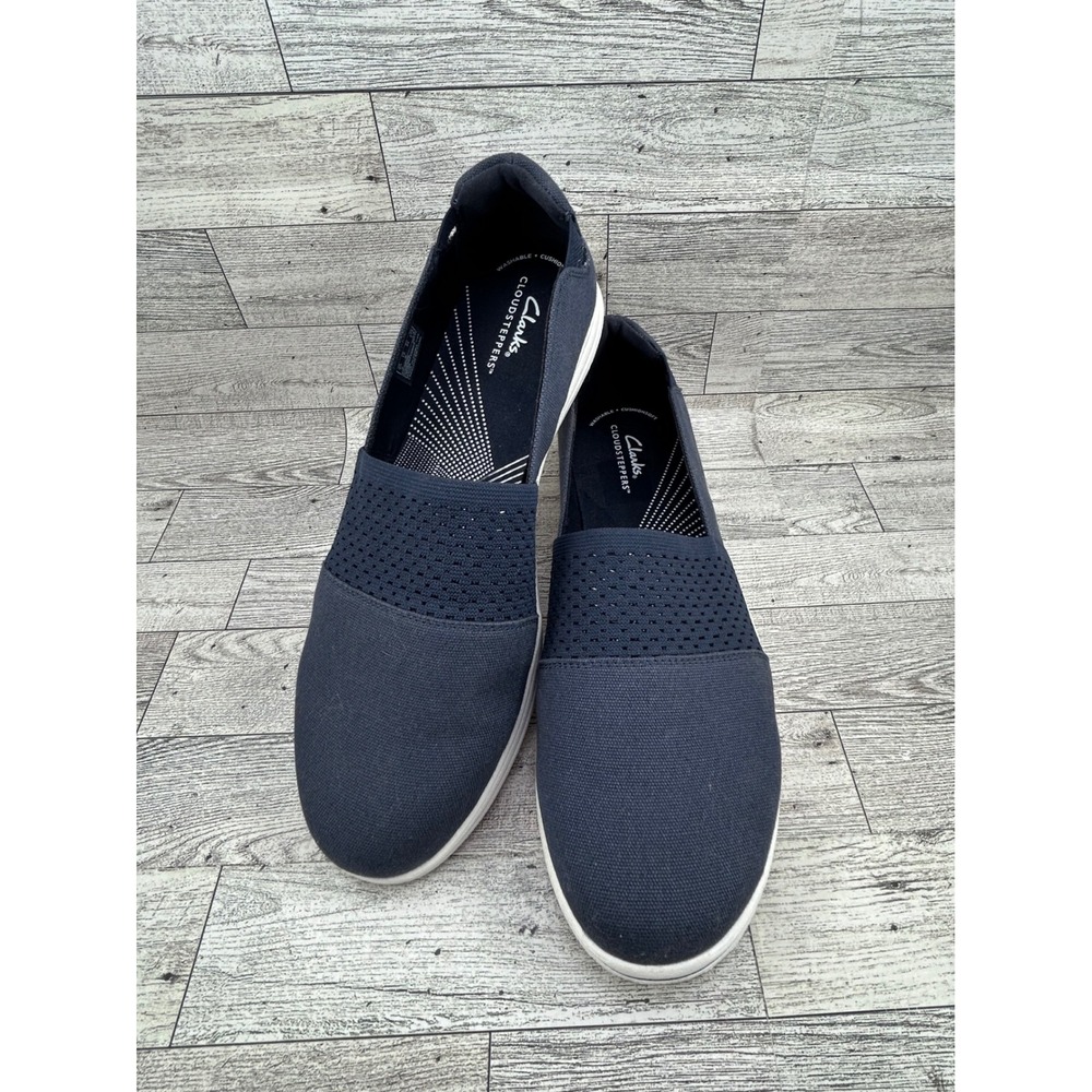 Clarks Cloudsteppers Women Navy Blue Slip‎ On Shoes Size 12 Breeze Vibe